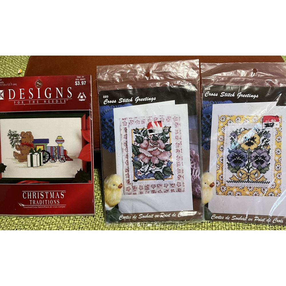 Counted cross‎ stitch kits , lot of 3, Spring, Christmas , Pansy , Floral